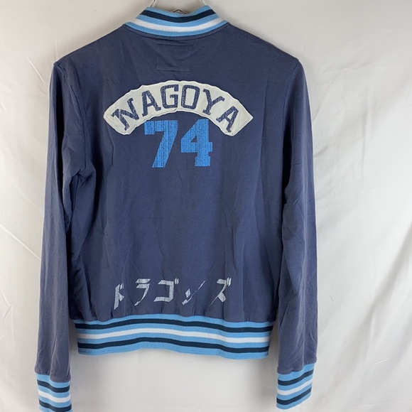 BB London Hipster Logo Bomber Jacket Size 2-M Snap Front - Picture 9 of 16